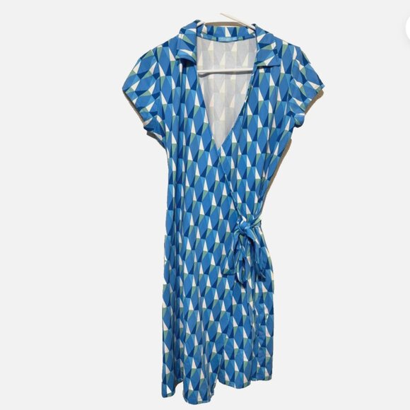 J. McLaughlin Wrap Dress Womens XS Catalina Cloth Geometric Print Coastal Resort - Picture 2 of 5
